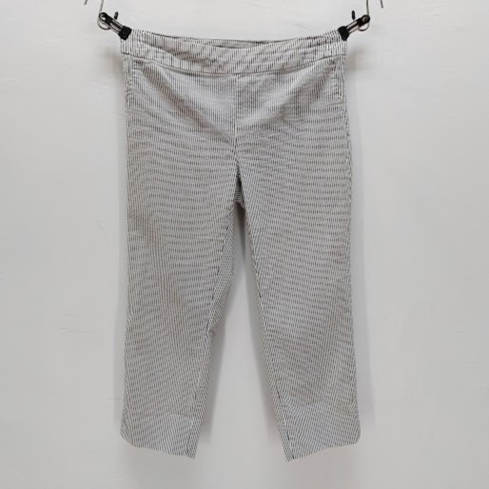 Cynthia Rowley Seersucker Cropped Pants Women's 6 Blue Striped Slit Hem Coastal
